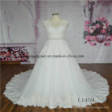 V-Ausschnitt Lace Cap Sleeve Brautkleid